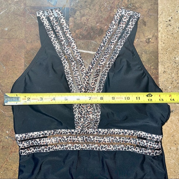 Women’s SZ M SHEIN BNWT Black w/leopard print One Piece Swimsuit - Picture 8 of 17
